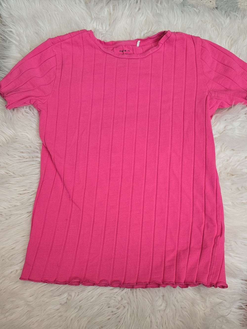 Girls' Ribbed Short Sleeve Tee in Hot Pink